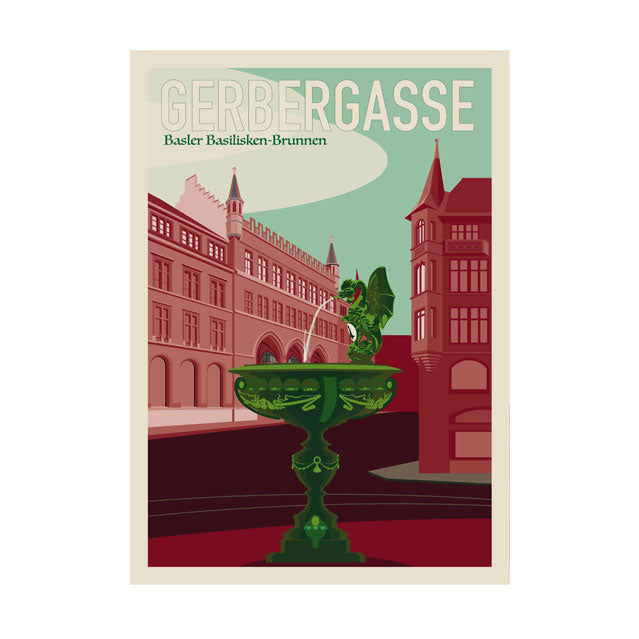 Basel Poster Gerbergasse – Basilisk Brunnen Kunstdruck