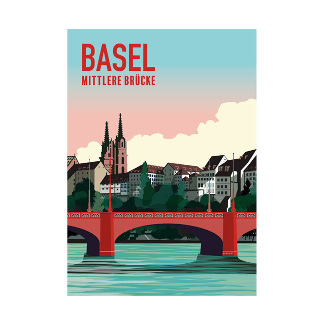 Postkarte: Basel Mittlere Brücke