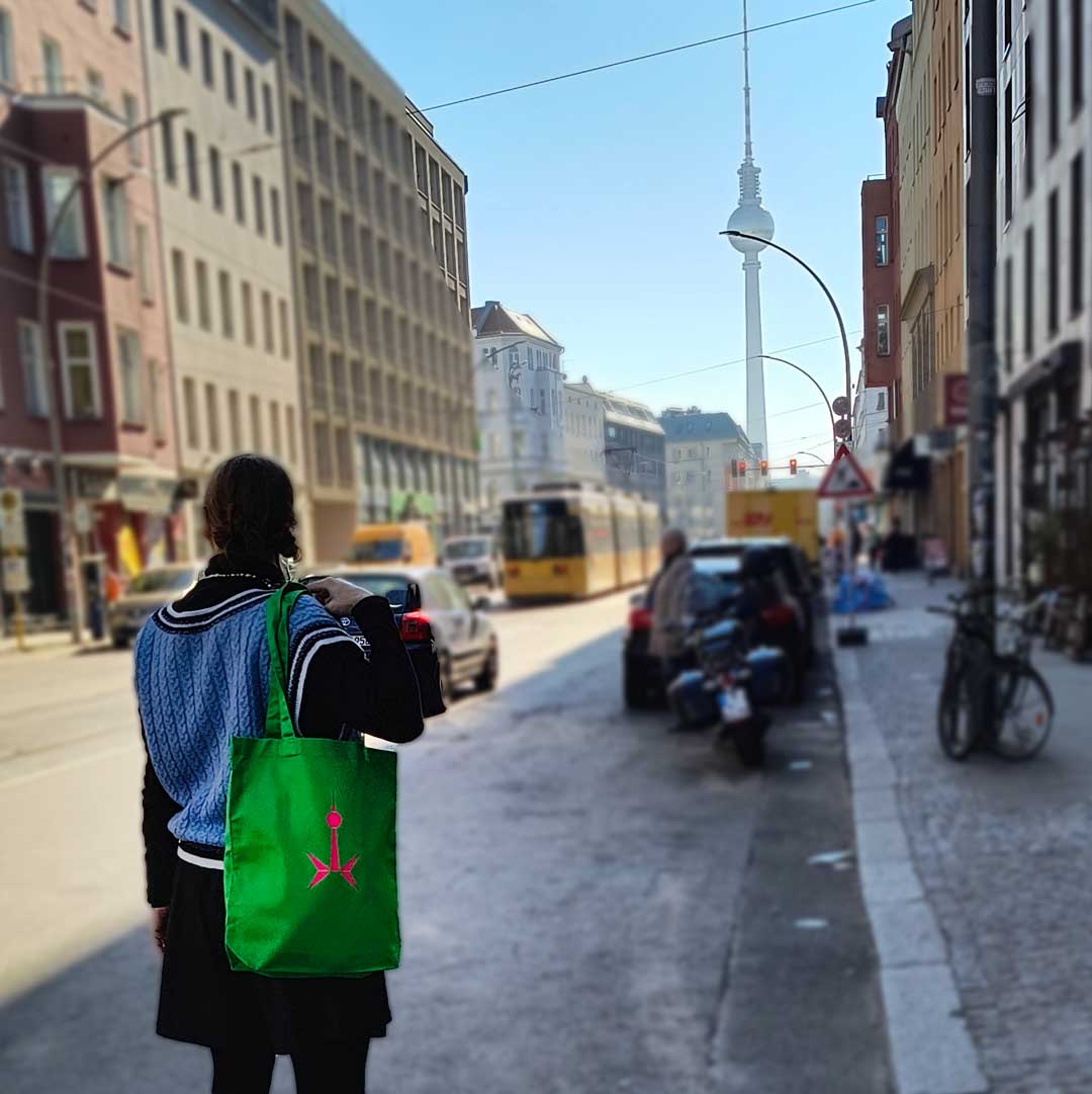 Berlin Bag: Fernsehturm Rakete grün neonpink