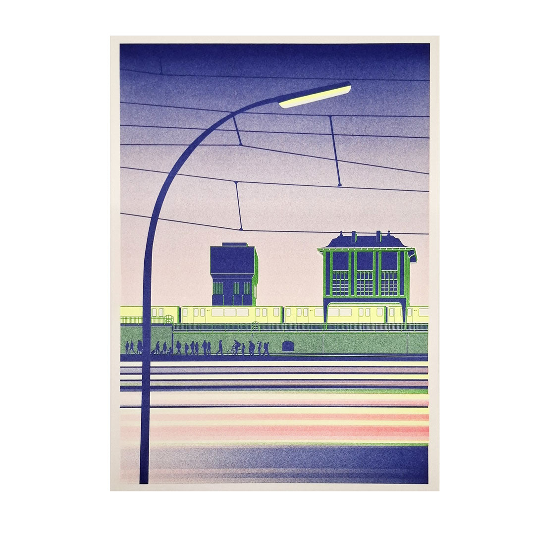 Riso Art Print: Warschauer Strasse - fluo red