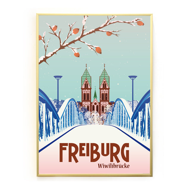 Freiburg Poster: Wiwilibrücke Winter