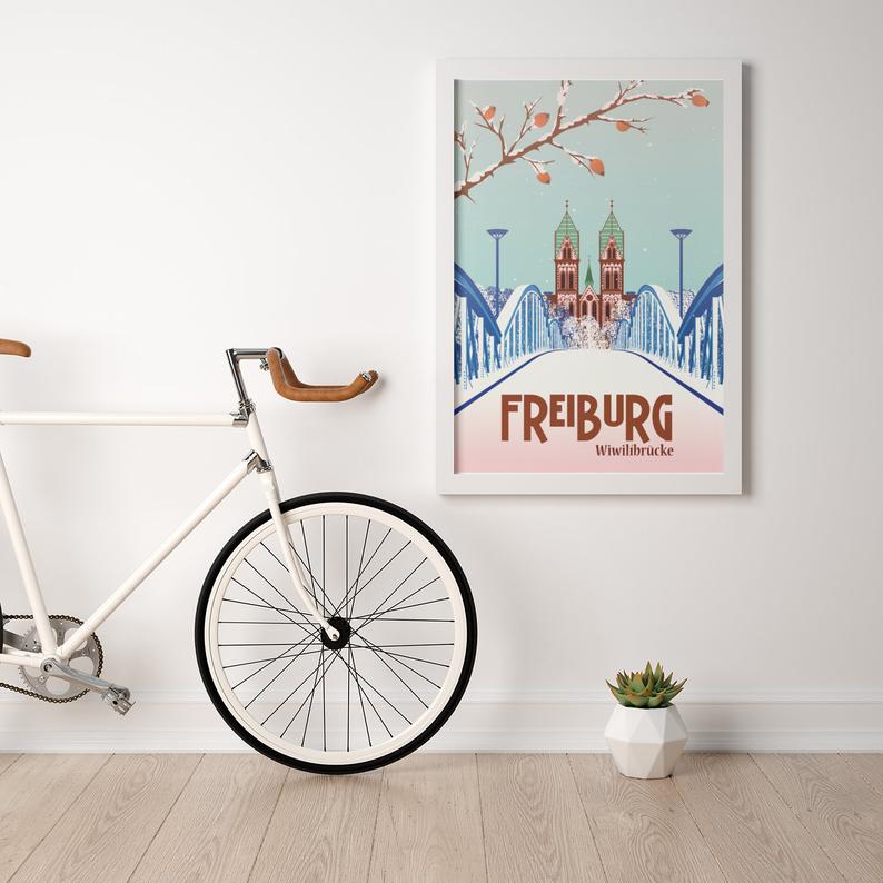 Freiburg Poster: Wiwilibrücke Winter