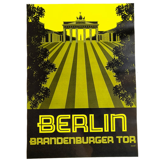 Poster Berliner Wahrzeichen: Ein Poster mit einem neonfarbenen Design, das das Brandenburger Tor als einzigartiges Erinnerungsstück an Berlin feiert.