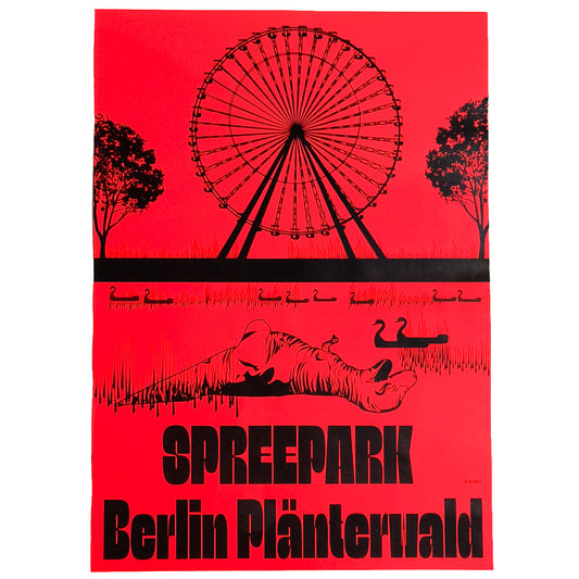 Neon Berlin Poster Spreepark: Ein Poster, das den ikonischen Spreepark in Berlin in leuchtenden Neonfarben darstellt, ein stylisches Andenken an einen der bekanntesten verlassenen Orte der Stadt.