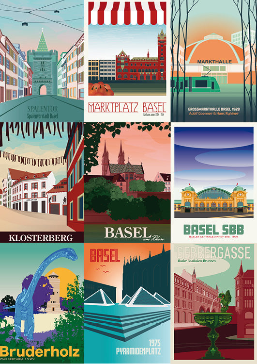 Postcard set: Basel quarters