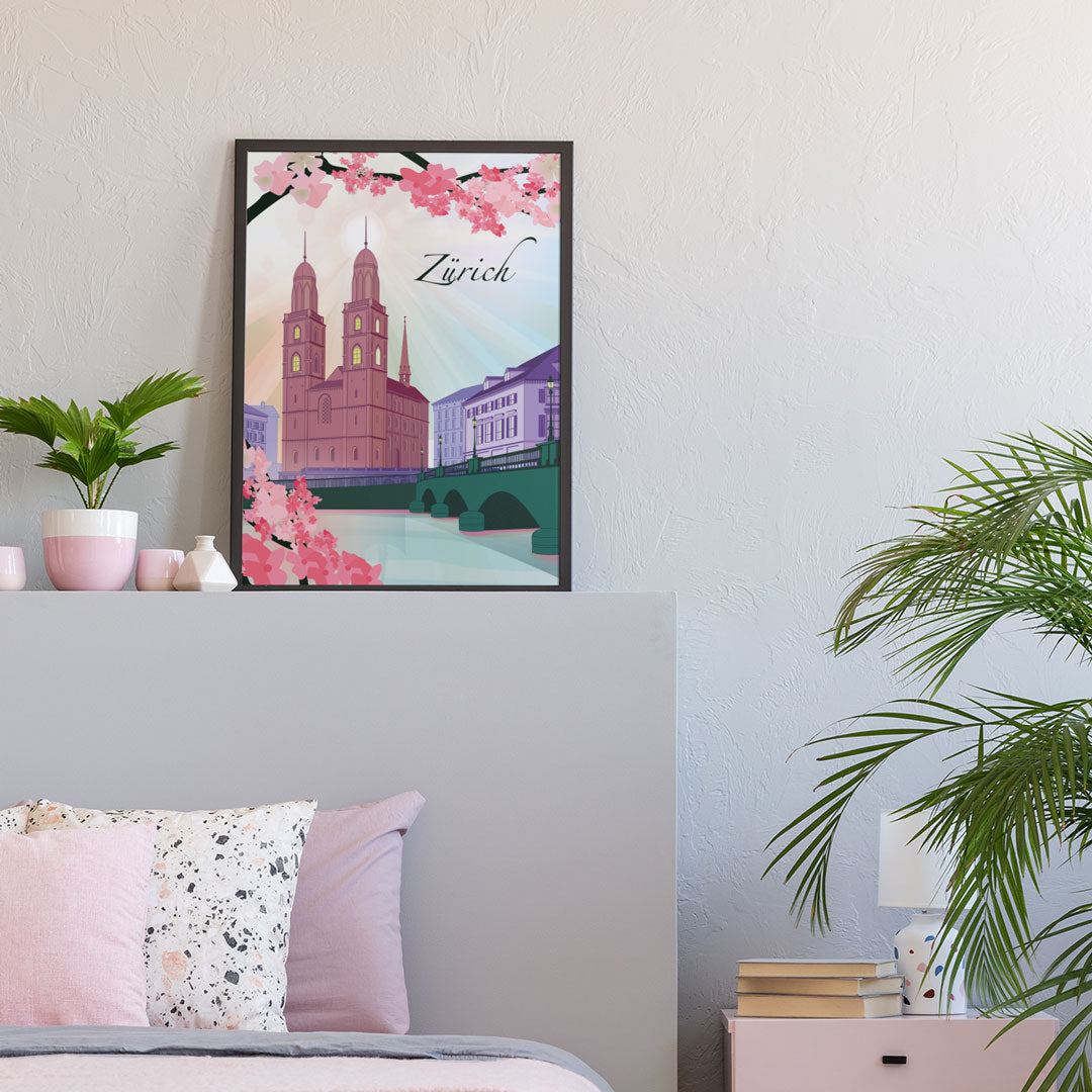 Zürich Poster: Großmünster Frühlingsstimmung Schlafzimmer