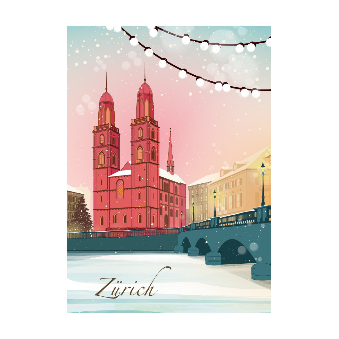 Zürich Poster: Großmünster Winterzauber
