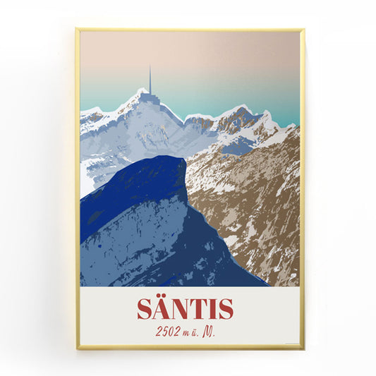 Poster Säntis Souvenir: Ein majestätisches Poster, das das Wahrzeichen der Appenzeller Alpen zeigt – das perfekte Wandbild als stilvolle Reiseerinnerung.