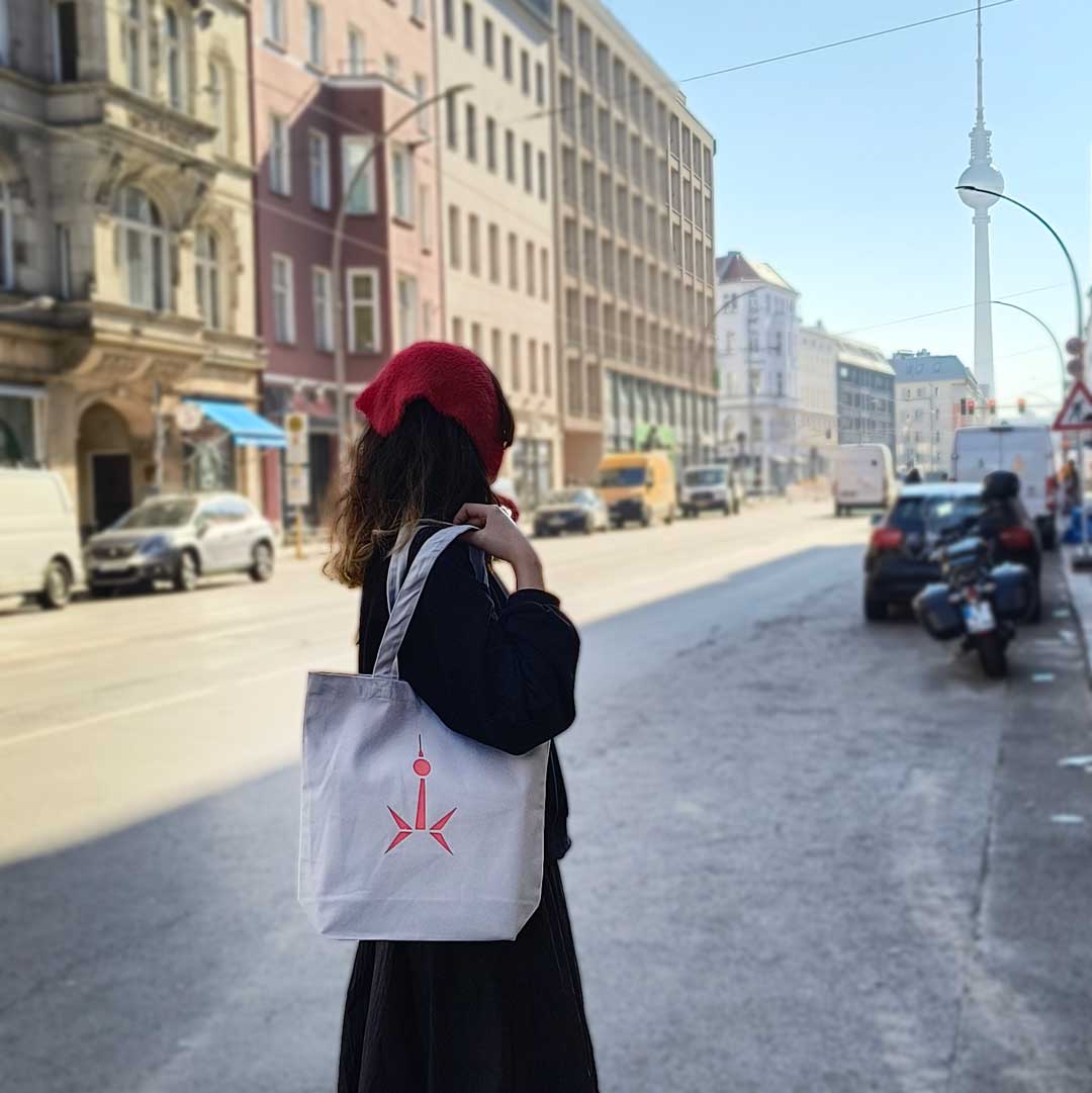 Berlin Bag: Fernsehturm Rakete grau koralle