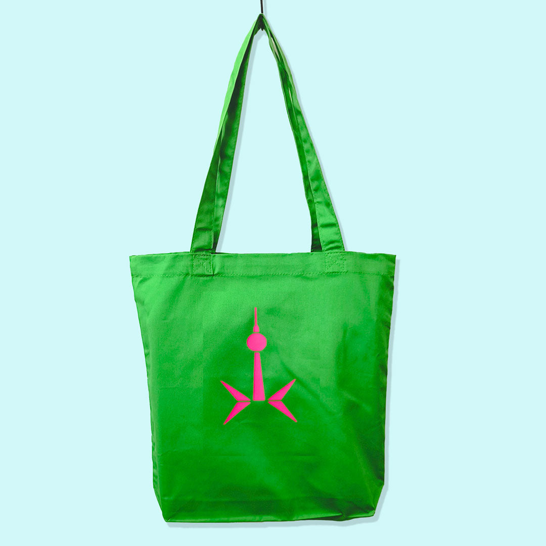 Berlin Bag: Fernsehturm Rakete grün neonpink – s-wert