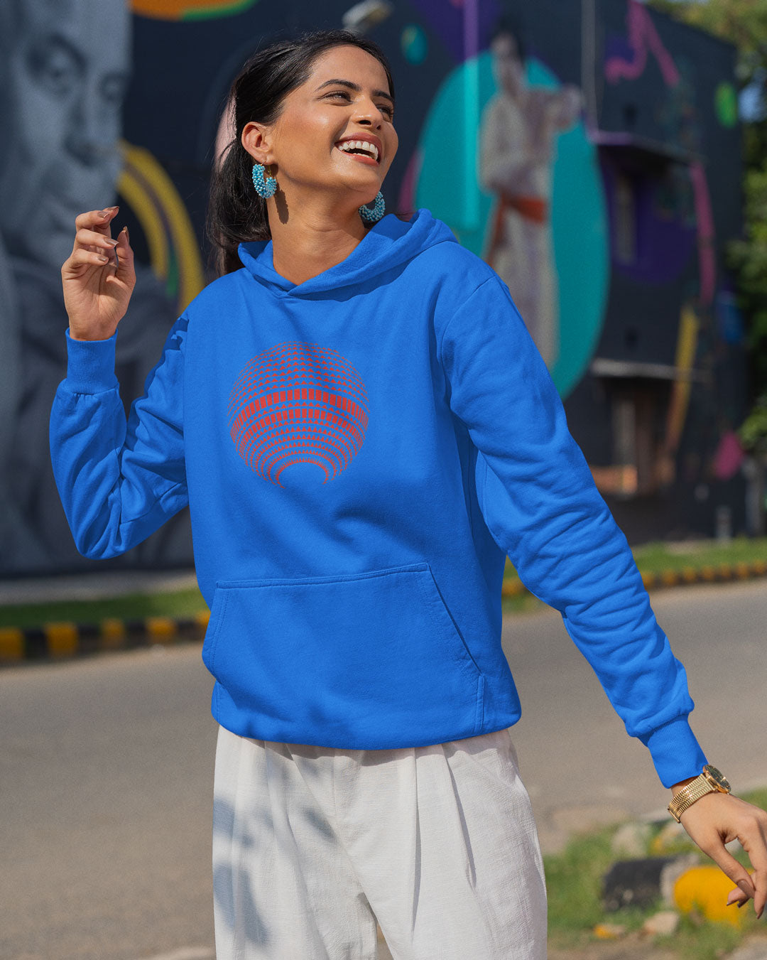 Hoodie: Berliner Fernsehturm Disco blau rot