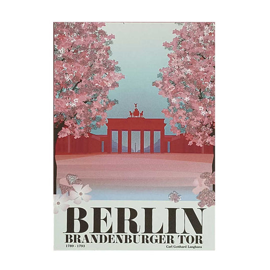 Postkarte Brandenburger Tor Spring Vibes: Eine Postkarte mit dem Brandenburger Tor in einem lebendigen, frühlingshaften Design.