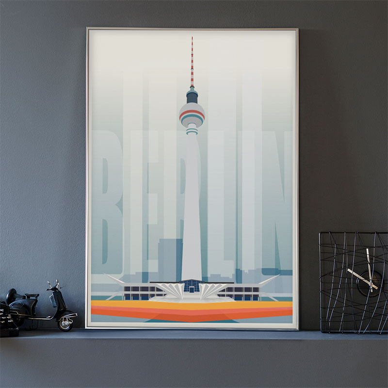 Poster Berliner Fernsehturm im silber Alu Rahmen