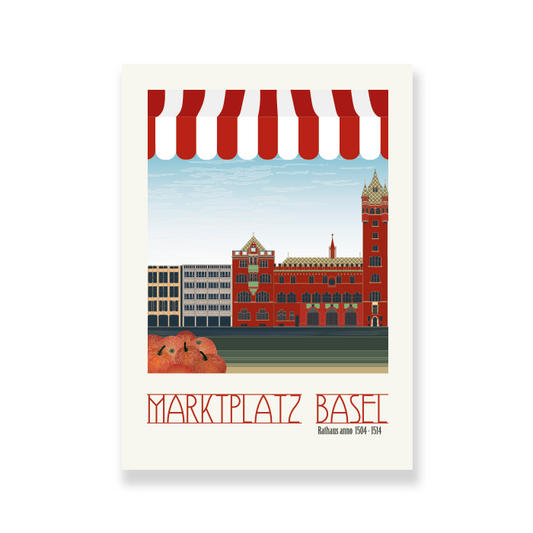 Postkartensticker: Basel Marktplatz