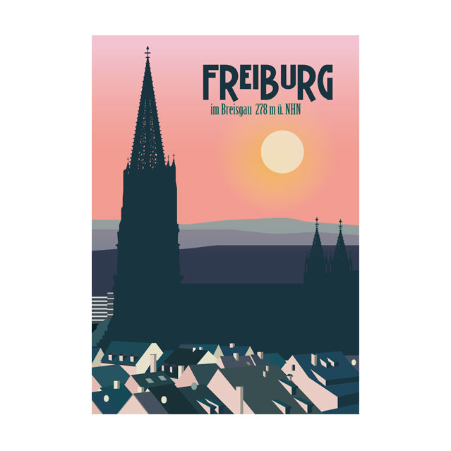 Postkarte: Freiburg Abendrot