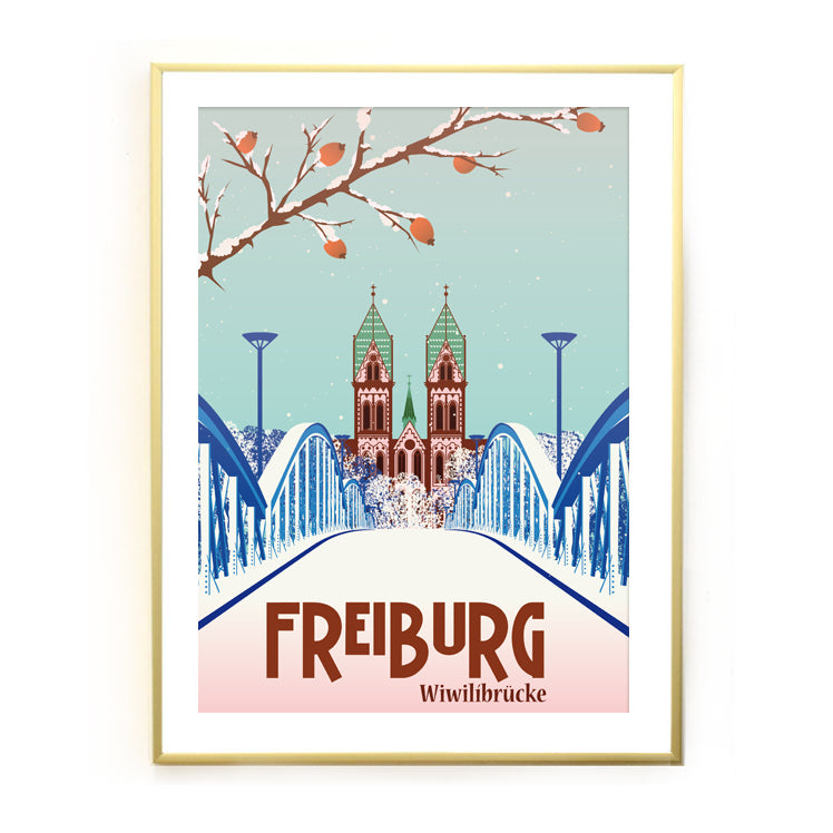 Freiburg Poster: Wiwilibrücke Winter