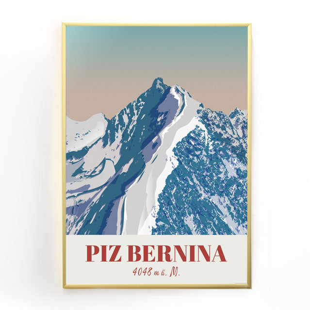 Poster Piz Bernina Gipfel: Ein Poster mit dem Motiv des höchsten Gipfels Graubündens – ein inspirierendes Wandbild für alle, die das Bergsteigen und die Alpen lieben.