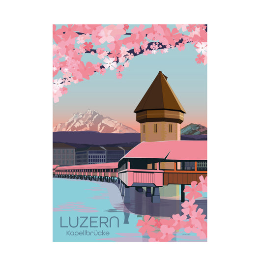 Schweiz Postkarte: Luzern Kapellbrücke Frühling