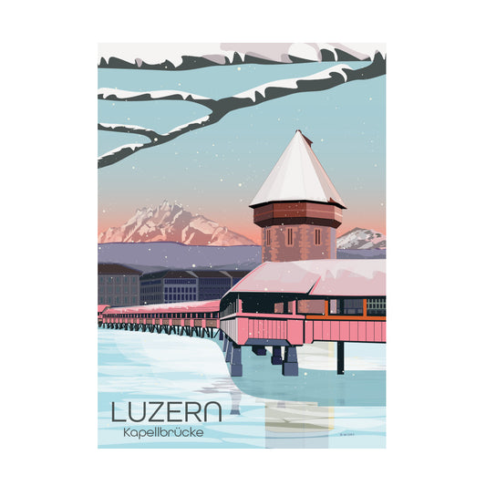 Schweiz Postkarte: Luzern Kapellbrücke Winter