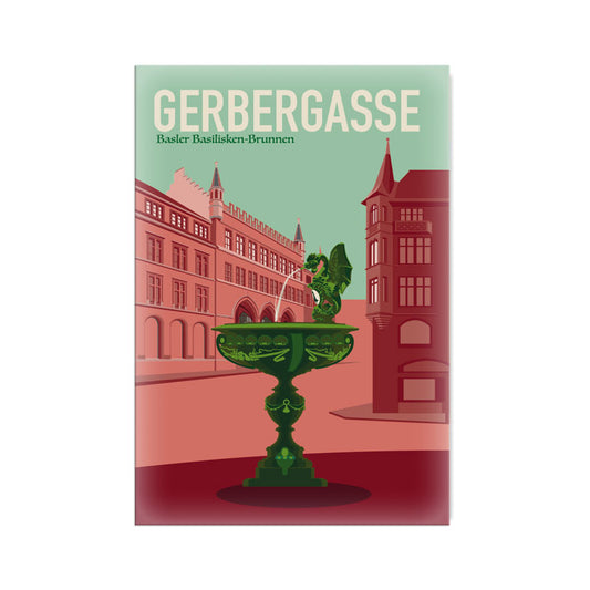 Postkartensticker Basel Gerbergasse Basilisk