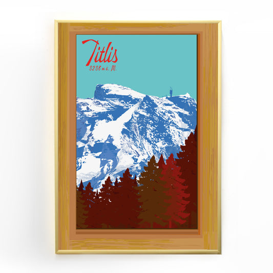 Ein stilvolles Poster, das als Erinnerungsstück an einen unvergesslichen Besuch auf dem Titlis-Gipfel in Engelberg dient.