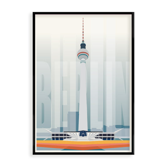 Kunstdruck mit Berliner Fernsehturm Grafik in schwarzem Rahmen